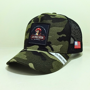 Wholesales 5 Panel Trucker Hat Camo Hunting Snapback Cap Custom <b>Embroidery</b> Woven Logo <b>Material</b> American & Mexico Flag Factory VN - Product Image 1