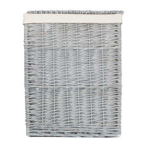 Double Tiers Grey Wash Square Laundry <b>Basket</b> PP Fabric Storage <b>Baskets</b> with White Lining for Cleaning in Bathroom - Product Image 4