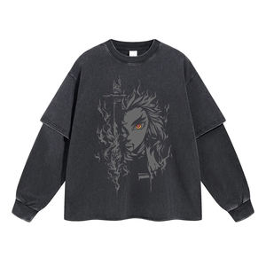 T-shirt pour homme à manches doubles en coton 100% de haute qualité, broderie vintage, lavage à l'acide, style rétro, couleurs personnalisées, logo haut de gamme - Product Image 1