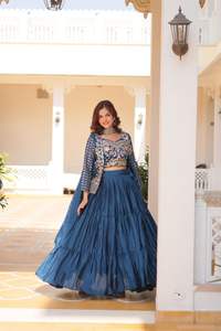 Broderie lourde moderne Thared Work Lehenga Choli Femmes Meilleur prix Festival indien Lehenga choli & koti - Product Image 3