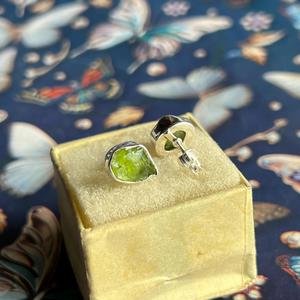 Sterling Silver Fine <b>Stud</b> <b>Earrings</b> Raw Peridot with 12-14 MM Natural Green <b>Crystal</b> August Birthstone Dainty Green Stone - Product Image 2
