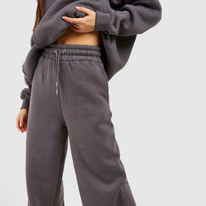 High Quality <b>Women's</b> Two-Piece Casual Stacked <b>Joggers</b> Set Winter <b>Knitting</b> Fabric with Custom Logo Stand Collar Solid Pattern - Product Image 3