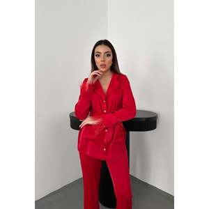 Conjunto de Dos Piezas de Satén con Borlas Rojas - Rojo - Product Image 3
