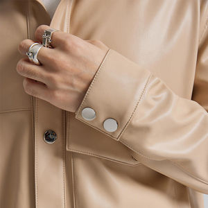 Veste en similicuir élégante avec poche chic à rabat sur la poitrine Veste en cuir Geniun pour hommes - Product Image 5