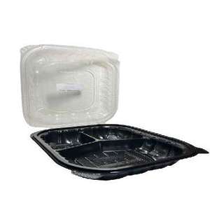 กล่องอาหารกลางวันแบบใสและสีดำ 3 ช่อง ขนาด 9 นิ้ว x 9 นิ้ว กล่องใส่อาหารแบบใสและสีดำ 3 ช่อง - Product Image 1