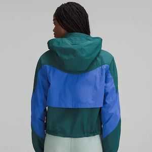 <b>Women</b> Color Block Cropped <b>Windbreaker</b> Jacket Lightweight Hooded Outdoor Sports Jacket Fashion Streetwear Waterproof Windproof - Product Image 2