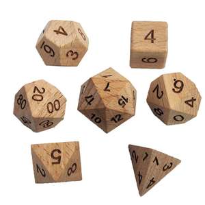 Dados poliédricos de madera tallados con números, juego de siete, ¡en oferta! - Product Image 6
