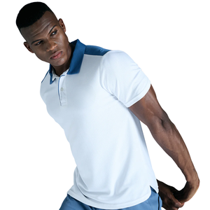 Polo blanc pour homme avec accents bleus, vêtements de sport élégants, tissu en coton confortable pour la salle de sport, les sports et les vêtements décontractés - Product Image 5