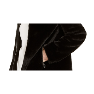 Cappotto Reversibile in Pelliccia di Coniglio per Ragazzi BCX, Taglia XS, Nero con Decorazioni Vintage, Poncho in Lana Tinta a Quadri Imbottito in Cotone - Product Image 3