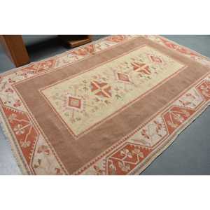 Vintage Rug, 6.5x9.4 ft Large Rug, <b>Brown</b> Orange <b>Wool</b> Rug - Product Image 2
