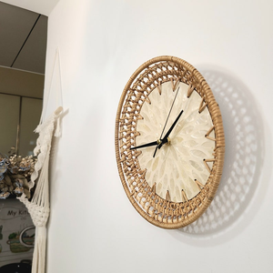 Nouvelle horloge murale en rotin Design avec perle ronde pour mariage et décoration intérieure salon tenture murale décor en gros - Product Image 4