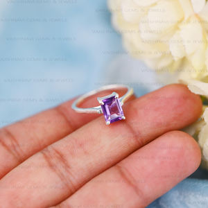 Design luxueux naturel améthyste anneaux de mariage 6x8mm octogone broche réglage pierre précieuse bague de fiançailles 925 bijoux en argent Sterling - Product Image 2