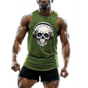 Calavera auriculares gráfico camisetas sin mangas hombres tendencia verano Hip Hop tejido transpirable suelta calle gimnasio deportes Tops - Product Image 1