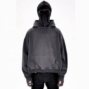 Sudadera con capucha lavada con ácido de peso pesado personalizable, transpirable de talla grande con parche bordado vintage y capucha desmontable - Product Image 4