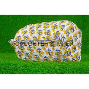 Neceser bohemio Vintage para mujer, neceser grande acolchado de algodón, organizador de cosméticos con cremallera, estampado de bloques, estuche de maquillaje para dama de honor, viaje - Product Image 3