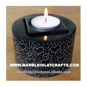 Porte-bougie en pierre ollaire sculptée à la main de qualité supérieure, couleur noire polie, idéal pour les cadeaux d'affaires - Product Image 1