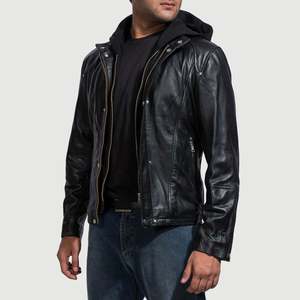 Highschool Black Reversible Cowhide Leather <b>Jacket</b> for <b>Men</b> Women XS Size Zippered Water Proof Padded Pattern Decorated ODM - Product Image 2