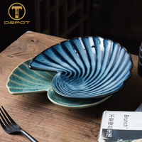 Assiettes à dîner design créatif assiette bleue en céramique en forme de conque