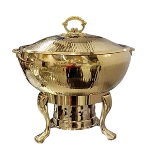 Plat à chafing rond martelé en acier inoxydable argenté élégant avec support, chauffe-plats pour buffet, pour hôtel, restaurant, événements - Product Image 4