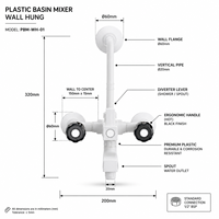 Robinet intelligent PTMT Série 1013 sans contact, finition blanche, en plastique, triple poignée, montage sur comptoir, antirouille, léger et durable