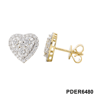 Boucles d'oreilles de luxe en or jaune 14 carats plaqué rhodium, avec grappe de diamants naturels symétriques en forme de cœur, 2,07 carats au total, pour femme, mariage - Product Image 2