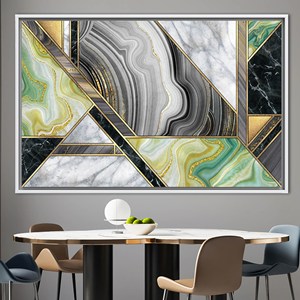 Impression sur toile verte scintillante moderne, art abstrait en marbre, décoration contemporaine, 1P : encadré blanc - Product Image 1