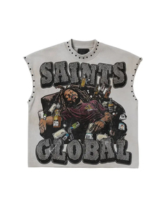 Custom <b>sleeveless</b> vest t-shirt custom print oversize boxy rhinestone cotton <b>men</b> tank top High Quality Graphic streetwear - Product Image 6