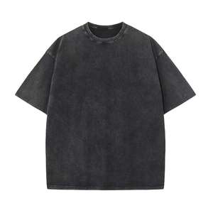 เสื้อยืดคอตตอน 100% คุณภาพสูง น้ำหนักมาก สไตล์วินเทจ ทรงโอเวอร์ไซส์ แบบถัก สีพื้น ล้างสีแบบแอซิดวอช รับผลิตตามสั่งขายส่ง - Product Image 1