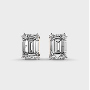 IGI Certified Lab Grown <b>Emerald</b> Cut Diamond <b>Stud</b> Earrings 14K Yellow / White & Rose Gold Solitaire Diamond Earrings - Product Image 6