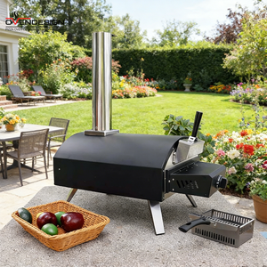 Four à pizza hybride moderne 13 pouces au gaz et au <span class=keywords><strong>bois</strong></span> en acier inoxydable compact et portable à <span class=keywords><strong>chauffage</strong></span> rapide isolation extérieur - Product Image 1