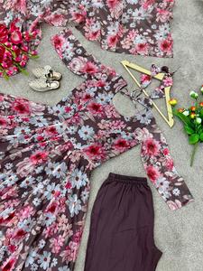 Hot Selling Indian Ethnic Anarkali <b>Dress</b> Party Wear Tabby Organza <b>Silk</b> Digital Print Work Gown Dupatta Eco-Friendly Washable - Product Image 3