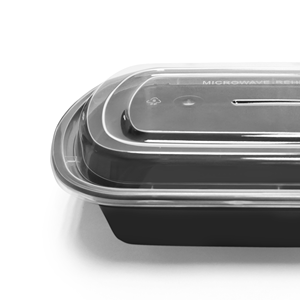 Contenitori rettangolari per alimenti da 28 once in plastica PP nera, adatti al microonde, con coperchi. - Product Image 3