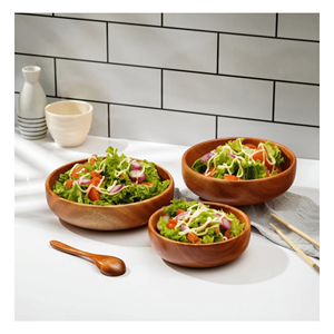 Bol en bois naturel massif, bol de service pour salade, soupe, collations et vaisselle, fabriqué à la main au Vietnam - Product Image 1