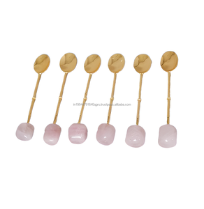 Juego de cucharas de postre con mango de cuarzo rosa de calidad superior (paquete de 6) a precio mayorista - Product Image 1