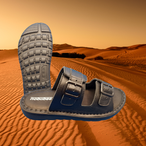 Sandale d'été décontractée de qualité supérieure pour hommes Style extérieur réglable en cuir plat léger confortable en noir - Product Image 1