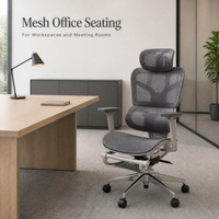 Chaise de bureau en maille à dossier haut avec appui-tête, accoudoirs, repose-pieds et base à roulettes pour le lieu de travail et la salle de réunion