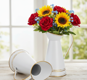 Vase en métal blanc vieilli vintage - Jarre rustique de style ferme française, porte-fleurs avec poignée, décoration shabby chic - Product Image 2