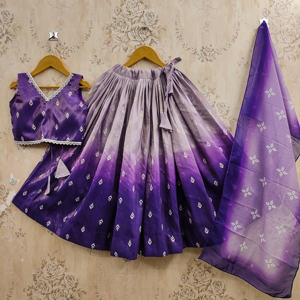 Ensemble Lehenga Choli ethnique pour enfants Shoryam Fashion |   Jupe longue en polyester imprimé bleu royal avec haut et dupatta |   Fête de Diwali - Product Image 1