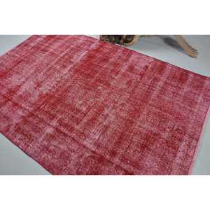 5.2x8 ft Turkish Rug, <b>Red</b> Check Vintage <b>Wool</b> Rug - Product Image 4