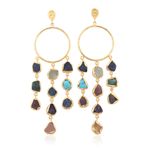 Boucle d'oreille longue pierre de naissance multicolore à l'aspect brut breloques naturelles pierres précieuses brutes pendantes plaqué or grande taille boucles d'oreilles déclaration - Product Image 1