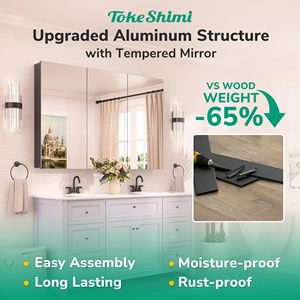 Modern Illuminated Recessed Medicine Cabinet Aluminum Silver Frame Tempered Glass <b>Bathroom</b> Mirror Storage for Organizing - Product Image 5