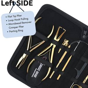 Kit de démarrage d'outils pour extensions capillaires dorées avec pince de retrait de micro-anneaux, outil de sertissage de micro-perles, outil à crochet, peigne, boucle de tirage et pinces - Product Image 4