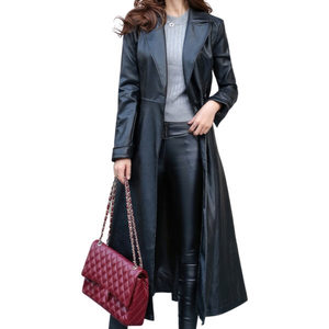 Gabardina con el mejor pecho para mujer 2025 en material impermeable genuino con ropa de calle esencial de cuero de oveja suave - Product Image 1