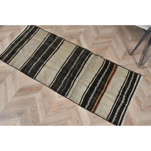Tapis vintage 2x4,9 pieds, petit tapis turc, tapis en laine noir et marron à motifs de plantes et d'arbres - Product Image 5