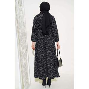 ชุดเดรสวินเทจสีดำแต่งระบายแขนยาวสำหรับสวมใส่กลางวันมีสายรัดเอวยางยืดที่ข้อเท้ามีลวดลายมี XS-6XL ไซส์ - Product Image 3