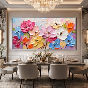 Tableau floral moderne sur toile, art mural 3D, peinture florale colorée, décoration de chambre, art mural pour salon, art mural floral 3D - Product Image 5