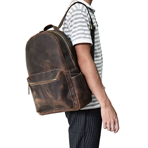 Sac à dos scolaire unisexe en cuir avec logo personnalisé, compartiments pour ordinateur portable, sac de voyage vintage, fabricant d'usine - Product Image 5