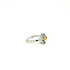 Anello di topazio blu cielo citrino fatto a mano Unisex anello d'argento regalo per il suo 925 anello regolabile in argento Sterling