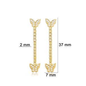 Butterfly Design Tennis Chain Long Stud Earring Turkish Wholesale Handmade 925 Sterling Silver Jewelry - Product Image 3