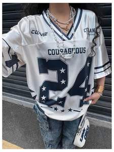 Camiseta estampada transpirable jersey de fútbol extragrande ropa informal cómoda Y2k con cuello en V personalizada - Product Image 4